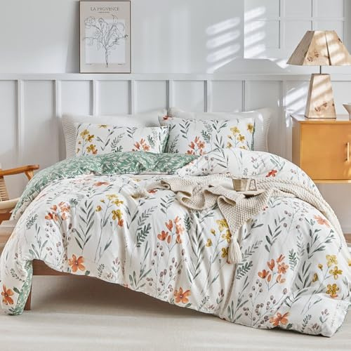 Tokokimo Funda Nordica Cama 150 Algodon, Funda Nórdica 240x220, Funda Edredon Ramas y Hojas Patrón Algodón 3 Piezas Compuesto por 1 Funda Nórdica 220x240 + 2 Fundas de Almohada 50x75, Blanco/Verde
