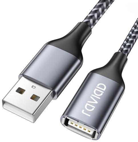 RAVIAD USB Verlängerung Kabel 3M USB 2.0 Verlängerungskabel USBA Stecker auf A Buchse Nylon, Superschnelle für Kartenlesegerät,Tastatur, Drucker, Scanner, Kamera, Hubs