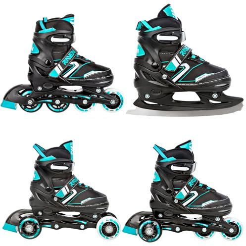 RAVEN 4in1 Inline Skates Triskates Rollschuhe Schlittschuhe Inliner für Kinder Erwachsene verstellbar (Helixi Black/Mint, 30-33 (18cm-20cm))