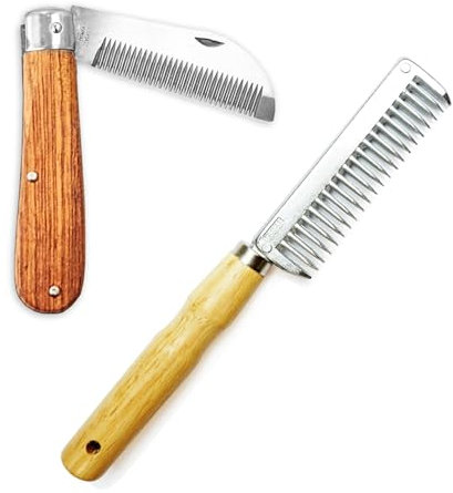 Mähnenkamm und Verziehmesser Pferd, perfektes Pferde Pflege Set für Mähnenpflege, einflechten, verziehen (Holzgriff)