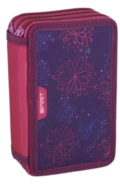 itenga Schüler-Etui 28 teilig gefüllt 3-Zipper Federmäppchen für Jungen und Mädchen (Motiv Flowers)