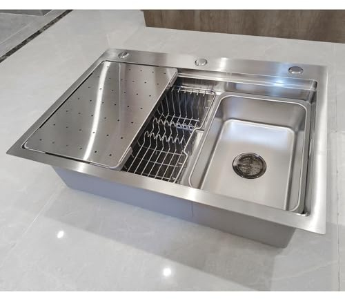 KOOGIMDDR 85x50 Fregadero SUS304 Acero Inoxidable Multifunción Hecho a Mano para Cocina, Fregadero de Cocina Grande de Un Seno, Instalación Empotrada o Sobremesa con Seno Desmontable