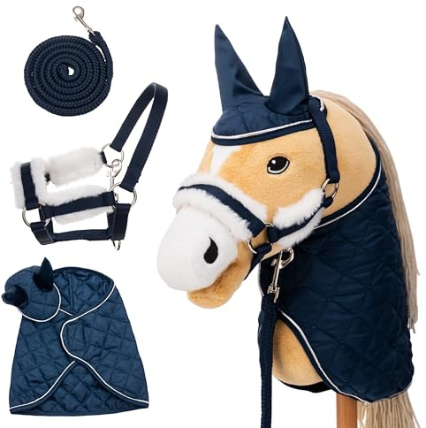Hoofly Hobby Horse Set di Accessori – Cavezza con Corda, Coperta e Cappuccio Antimosche in Blu per Hobby Horse [Certificato TÜV] – Ideale per Gioco, Allenamento e Piccoli Tornei