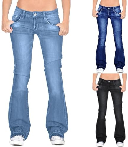MJGkhiy - Pantalones de mujer de tiro bajo, skinny, anchos, de mezclilla, con elástico, cómodos, estilo elefante, campana, slim, jeans, pantalones flare, L