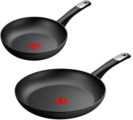 Tefal Explore Stone - Juego de 2 sartenes 24/28 cm, Mango fijo, Revestimiento Antiadherente, Apto inducción, Thermo-Signal