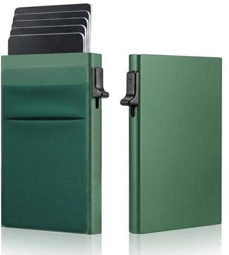 DÍGONO Tarjetero Hombre Bloqueo RFID, Porta Tarjetas Crédito, Carteras para Hombre y Mujer, Tarjetero Metálico Automático Hombre Mujer, Cartera Tarjetero Hombre, Card Holder, Billeteras(Verde)