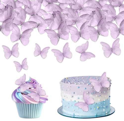 JIRVEX 48 Farfalle Commestibili Decorazioni per Torte Rosa e Lilla per Compleanno, Matrimonio, Cupcake, Muffin e Dolci