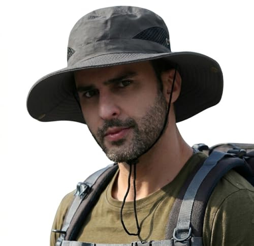 HAPEE Wide Brim Sun Hat for Men, UV Protection Packable Bucket Mesh Safari Boonie Hat, Great hat for Fishing Hiking Beach Garden (1 Pack-Dark Grey)