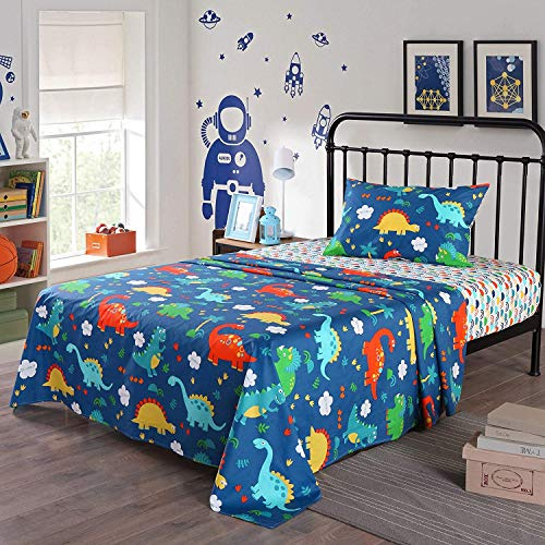 Queen Linens 100% Cotton Kids Full Sheets for Girls & Boys - Dinosaur Pattern