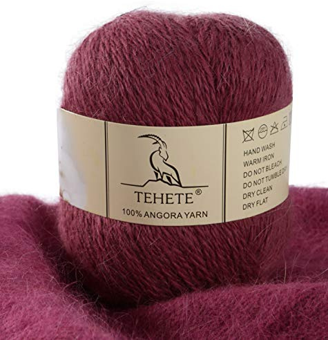 TEHETE 100% Angorawolle Garn zum Stricken, Häkelgarn 38 Farben 325 Merter 50g 2-fädig je Knäuel,weich und leicht,Weinrot,871