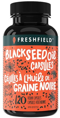 Freshfield Black Seed Oil: Thymoquinone, Premium (Black Cumin Seed Oil, Nigella Sativa) | Cold Pressed | Vegan | Ultra Strength | Pure and 100% Natural. (120 Capsules)