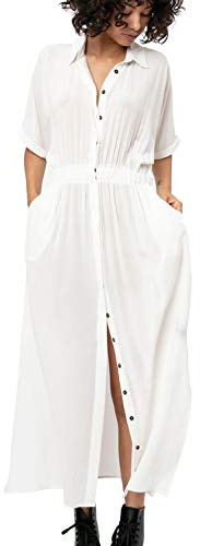 YOUKD Femmes Coton Cardigan Maxi Robe bohème Plage Bikini Couverture Robe Longue Kimono Taille Unique vêtements de détente