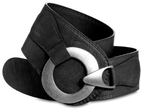 Caspar GU243 extra breiter Damen Gürtel Runde Metallschließe, Gürtelgröße:110, Farbe:schwarz