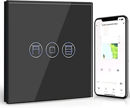 BSEED WiFi Smart Rolladenschalter, Fernbedienung und Timer-Funktion mit Smart Life/Tuya APP, arbeitet mit Alexa Echo und Google Home, WiFi Jalousieschalter mit Touch Panel Schwarz
