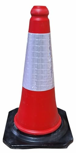 Ferretelix Cône de signalisation routière 50 cm - Base en caoutchouc réfléchissant 28 x 28 cm