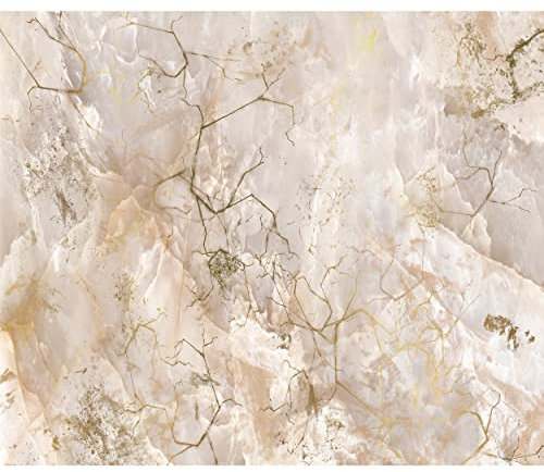 decomonkey Fototapete Abstrakt 350x256 cm Tapete Fototapeten Vlies Tapeten Vliestapete Wandtapete moderne Wand Wandbild Schlafzimmer Wohnzimmer Marmor Effekt Steinwand Stein en Beige