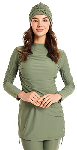 OBEEII Womens Muslim Swimsuits Full Coverage Long Sleeve Swimwear Burkini Hijab Bathing Suit Green B X-Large