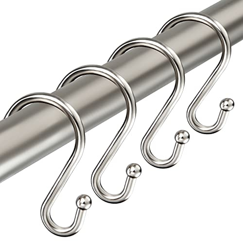 TOPROD Shower Curtain Hooks Rings, Zinc Alloy S Shaped Shower Hooks Rust Proof, Shower Curtain Hangers for Shower Curtain, Kitchen, Wardrobe & Garden, Brushed Nickel, Set of 12
