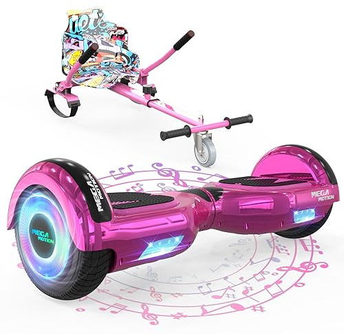 MEGA MOTION Hoverboards con Hoverkart per Bambini, Hoverboards a due Ruote da 6,5 Pollici con Altoparlante Bluetooth, con Luci a LED, Regalo per Bambini e Adolescenti