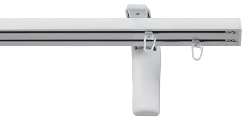 Garesa Gardinenschiene Flächenvorhangschiene Smart, 2-läufig, Weiß I Alu Vorhangschiene inkl. Gleiter I Wandmontage I Auch für schwere Vorhänge I 160cm