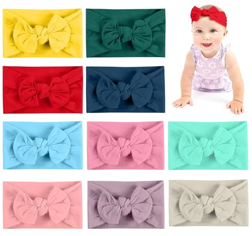 Aolso Fascia Capelli Neonata, 10 Pezzi Fiocchi Fasce Capelli Neonata, Nylon Fascia Capelli Bambina Elastica Fascia Neonatas per Bambina Neonatas 0-3 Anni
