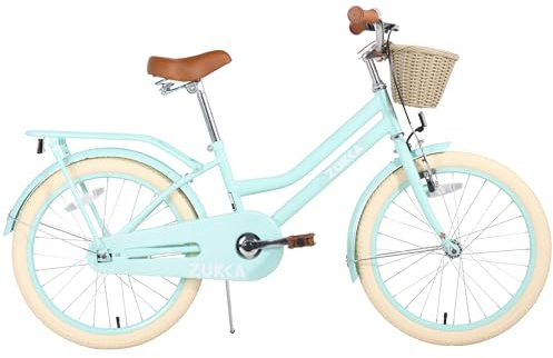 BALINGE 20 Inch Girls Cruiser Bike Single-Speed Hybrid City Bicycle for Youth Over 7 Years Old with Wicker Basket & Rear Rack，Kids Cycle Bikes，Hand Brake&Pedal Brake，Steel Frame，Green