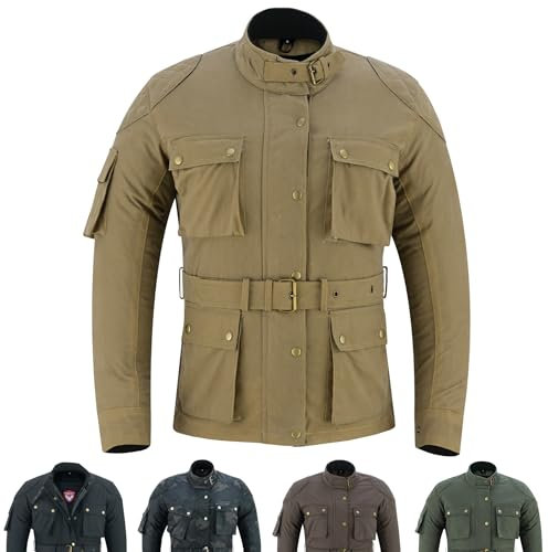 warrior gears Veste de moto en coton ciré pour femme 12 oz Veste de moto blindée de protection CE décontractée pour femme, veste textile fixe imperméable et doublure en maille pour l'extérieur