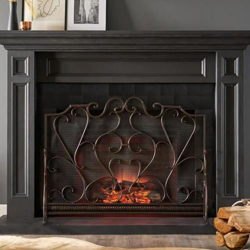 Genérico Rejilla Protectora para Chimenea de un Solo Panel de Color marrón Vintage con Malla de Hierro Forjado, 100 x 75 cm, para Estufa de leña o Chimenea de Gas