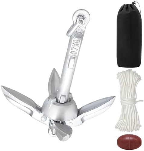 PRITOK 0.7kg/1.5 lb Kayak Anchor Kit: Folding Grapnel Anchor Kit with 20 m Rope Buoy and Big Carry Bag, Folding Small Boat Anchor, 4 Fluke Galvanised Steel for Kayaks, Small Boats, Canoes