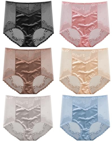 BLKDOTS Culotte taille haute et dentelle pour femme, sous-vêtement ultra doux, slip à couverture complète, Multicolore, 6 couleurs, M