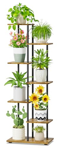 iDavosic.ly Étagère d'angle à 6 niveaux pour plantes d'intérieur, étagère d'angle en bois métallique pour orchidées de 127 cm pour terrasse, porche, salon, balcon extérieur, noir moderne et marron