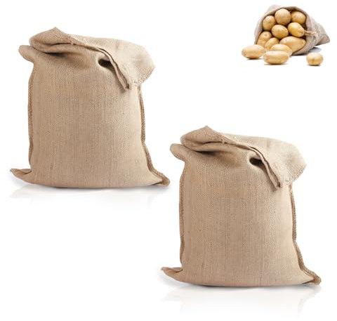 Large Hessian Sack - TRACOMPAN 2-Pack Reusable Woven Storage Bag for Potatoes, Vegetables & Sand | Open-Top Burlap Sack with Natural Jute Fabric | Potato Bags for Storing & Growing