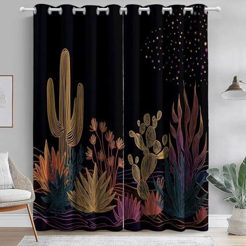 Opacas Cortinas Color - 2 Piezas 140An×260Al cm, Bohemia Plantas del Desierto Franjas de líneas Impresión Cortina Térmicas Aislantes Frío Calor y para Dormitorio, Salón y Cocina con Ojales