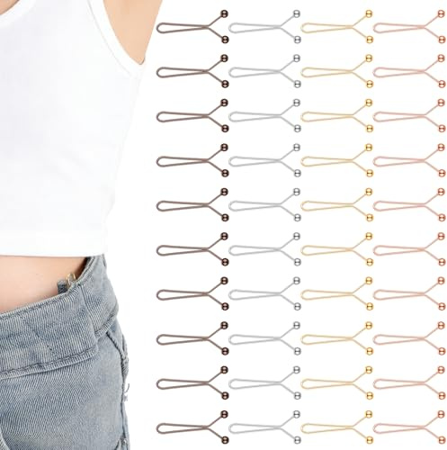 Molain 40pcs Pant Waist Tightener Metal Clips, Adjustable No Sew Reusable Waist Cincher Clip for Loose Jeans Pants Skirts, Invisible Pant Button Replacement Tightener