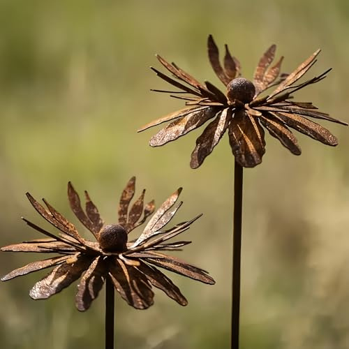 yeeplo Set da 2 Decorazioni da Giardino in Stile Rustico, Decorazioni per Giardino in Corten, Pianta di Papavero, Decorazione da Giardino in Metallo, Decorazione da Giardino in Stile Rustico (A)