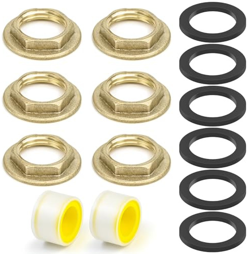 qingmeng 6 dadi di sicurezza esagonali a flangia, dado flangiato da 1/2 pollici, con guarnizione e nastro filettato, filettatura interna, in ottone, scanalatura esagonale per rubinetto, lavandino