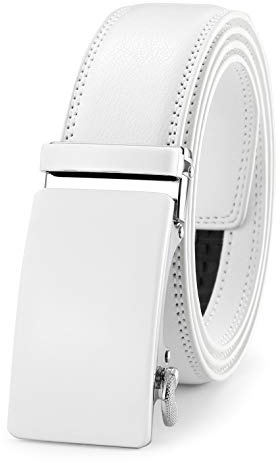 Lingli White Belt for Men Ratchet Dress Belt with Automatic Buckle -Trim to Fit-35mm wide-0051-110-White
