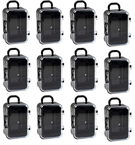 AUEAR, 12 Pack Mini Suitcase Boxes Plastic Candy Small Reception Gift Travel Case for Wedding Party Decoration (Black) 3.54 x 2 x 1.58