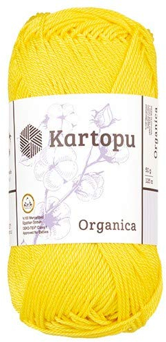 Kartopu Organica 50gr Knaul- Baumwollgarn, – Häkelgarn aus feinster ägyptische Baumwolle (Grundpreis 4,90 für 100gr)(1337 gelb)