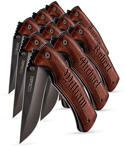 Amazing Items Set of 10 - Personalized Pocket Knife for Groomsmen - 20 Font Option - Custom Engraved Pocket Knives | Groomsman Gifts for Wedding, Groomsmen Proposal Gifts