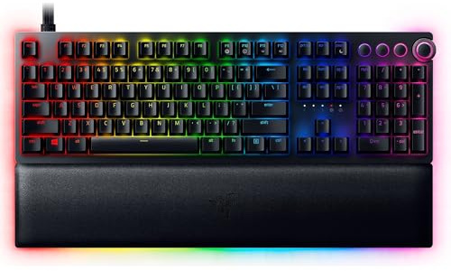 Razer Huntsman V2 (Red Switch) - Praktisch latenzfreie Optische Gaming-Tastatur (Lineare Optische Switches Gen-2, Doubleshot PBT-Tastenkappen, Handballenauflage) QWERTY US-Layout | Schwarz