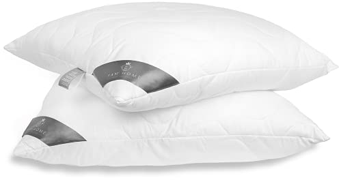 FAM' Home luxuriöses Kissenset - Kopfkissen 80x80 2er Set - Volumenfüllung (1060 g), Ergonomische weiße Kissen 80 x 80 - Leichte Pflege - Waschbar in Wasser bis 95 °C - Schlafkissen Allergiker