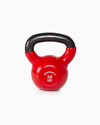 Kettlebell 12kg BOOMFIT – Pesa Rusa 12kg, cubierta de vinilo, para fuerza total del cuerpo en casa y gimnasio