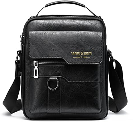 Hjkiopc Bolsos Bandolera para Hombre Bolso Bandolera de Viaje Bolsa de Mensajero Bandolera piel Honda Vintage Impermeable Pequeña Bolsa (Negro-1)