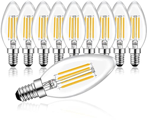Belaufe Glühbirne E14 LED Kerze Dimmbar, 4W E14 LED, Kerzenform, E14 LED Warmweiss 2700 Kelvin, E14 Edison Vintage LED Filament Lampe, Ersetzt 30 Watt, 10 Stück