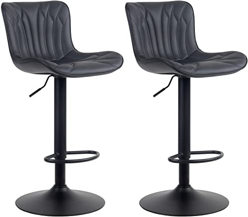 CLP 2er Set Barhocker Linus - Höhenverstellbare Barstühle - 360° Drehstühle Mit Rückenlehne Für Küche Und Bistro, Farbe:schwarz, Material:Kunstleder