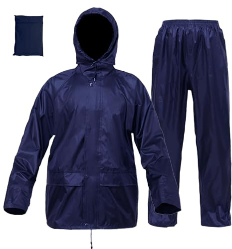Rizzon Rain Suit Jacket/Trouser for Men Women Waterproof Lightweight Rain Gear for Outdoor Farm Fishing Motorcycle (Navy,XL)