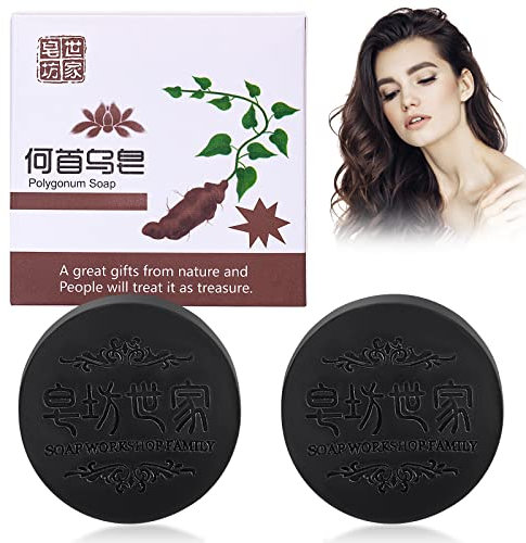 Polygonum Multiflorum Shampoo Soap, Black & Thick Hair Fallopia Multiflora Shampoo Bar, Natural Shampoo Bar for Treated Dry Damaged Hair, Helps Stop Hair Loss Shampoo, 2pcs