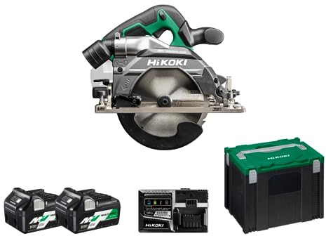 HIKOKI Akku Kreissäge C3606DB (36V, Akku 2,5 Ah, Brushless, Sägeblatt Ø: 165mm, Sägeblattboh. Ø: 20mm, Max.Sägeleistung. bei 90°: 66mm, Gehrungssch. von/bis: -5° bis 45°) Plus Zubehör im HSC IV Koffer