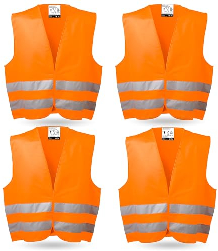 OwnWheel 4x Gilet di Sicurezza Auto 2026 Arancione ISO20471 – Gilet Riflettenti per Emergenze Stradali – Dotazione Obbligatoria per Auto, Camion e Veicoli